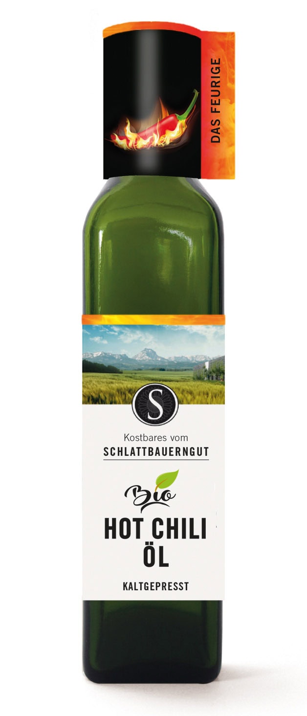 Kaltgepresstes Bio Hot Chili Öl vom Schlattbauerngut in Ried im Traunkreis.