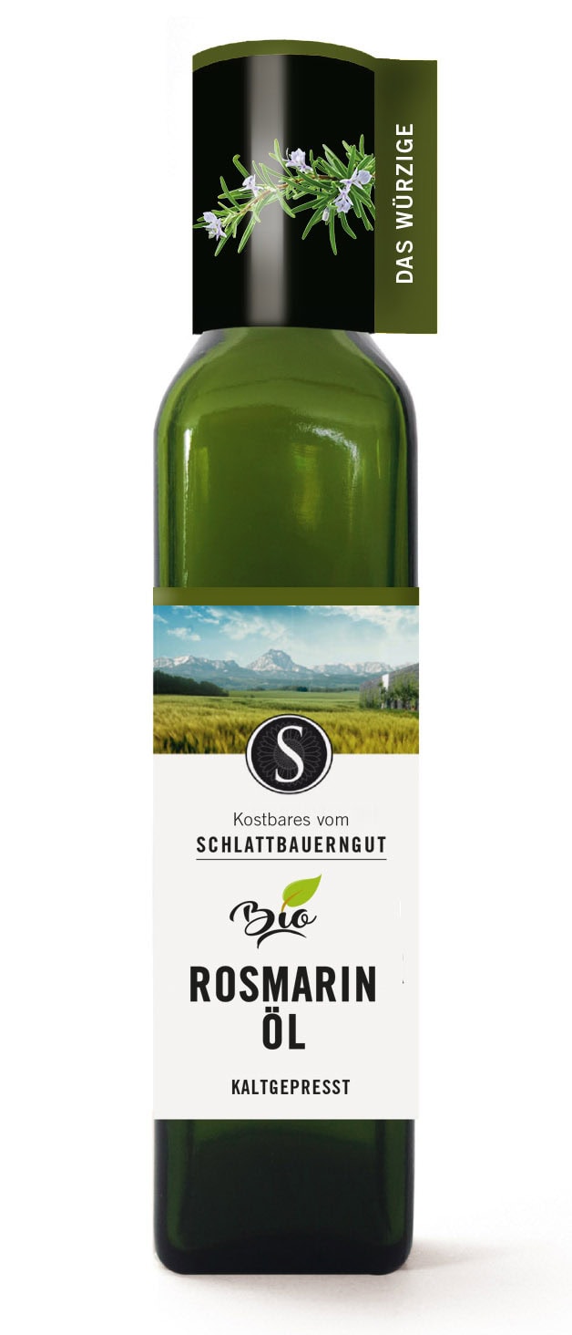 Kaltgepresstes Bio Rosmarin Öl vom Schlattbauerngut in Ried im Traunkreis.